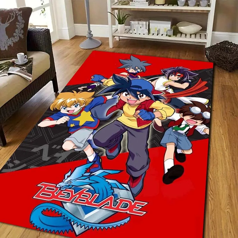 Beyblade Burst Anime Character Print Flannel Area Rug Non-Slip Soft Floor Mat For Kids Bedroom Playroom Indoor Home Decor Gift
