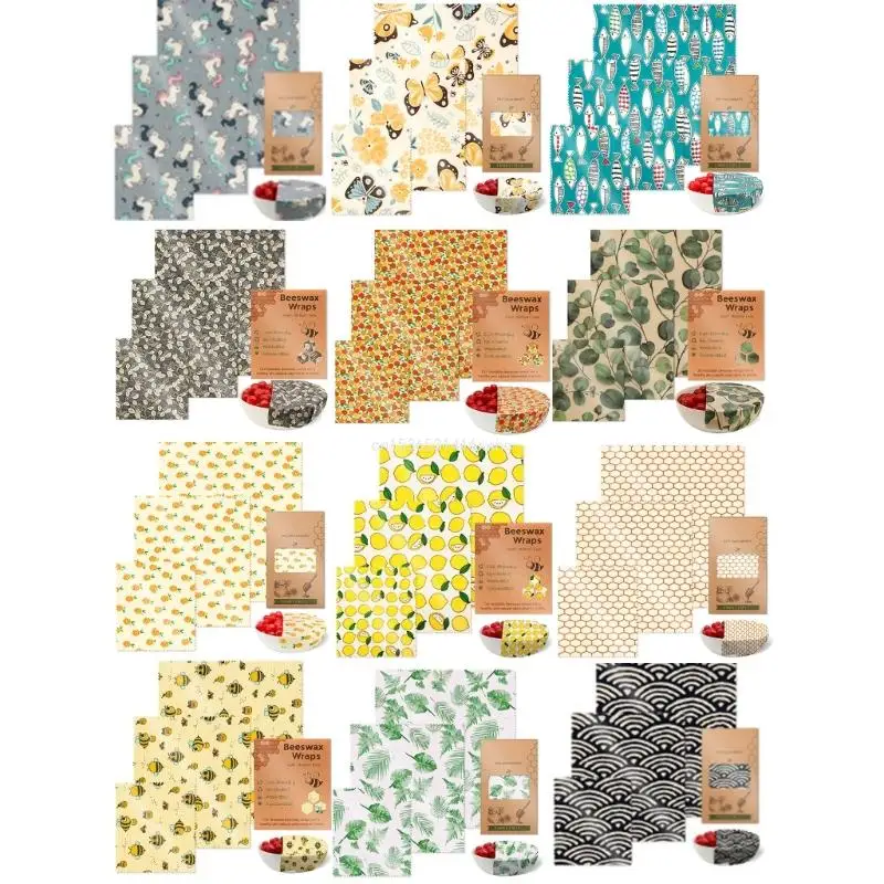 

Dropship Sustainable Preservation with 3 Natural Beeswaxs Cloth Wraps Washable and Reusable Portable Kitchen Supplies