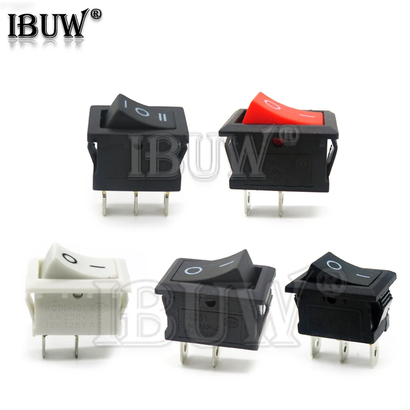 10Pcs Push Button Switch 10x15mm 15x21 2Pin 3pin 3A 250V KCD11 Snap-in On Off Boat Rocker Switch 10MM*15MM Black Red White SPST