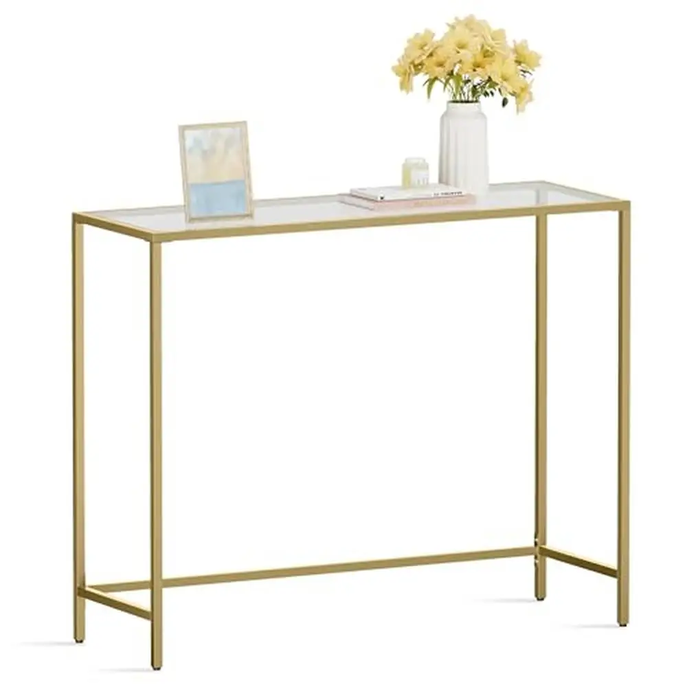 Minimalist Glass Top Console Table Metal Frame Entryway Sofa Stand