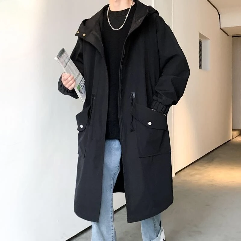 

Men's Plus Size Loose Casual Workwear Trench Coat Medium To Long Oversized Korean Version Trendy Autumn Over The Knee Outerwear