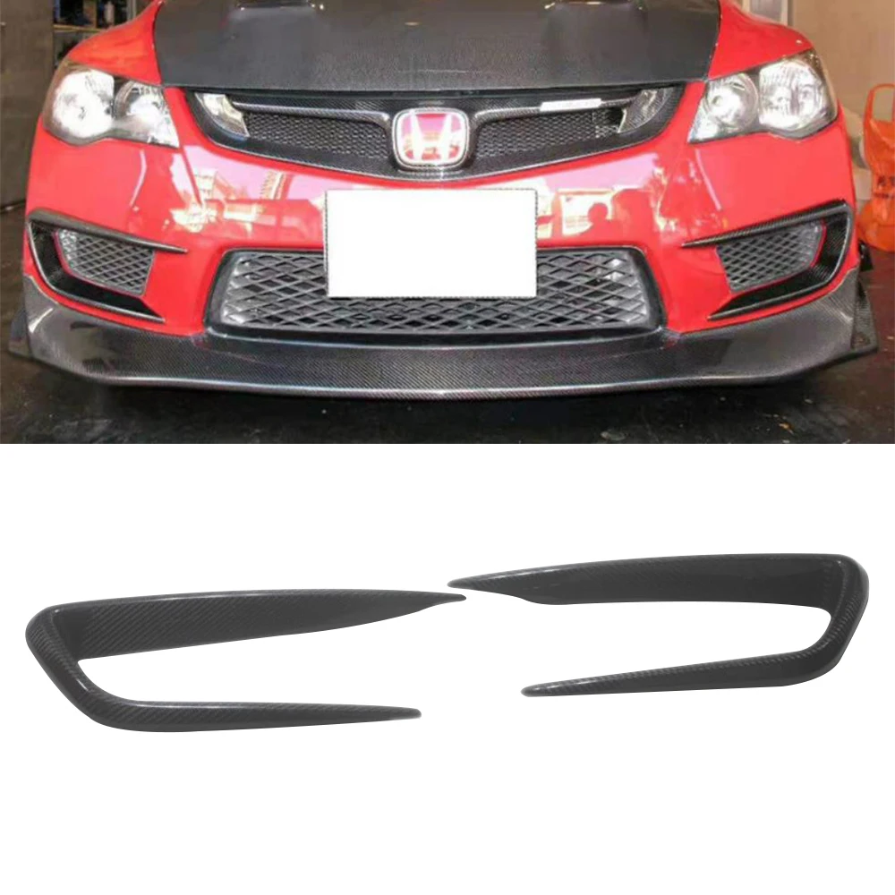 For Honda Civic FD2 Type-R G8 8th 2007-2012 Car Real Dry Carbon Fiber Front Bumper Air Vent Fender Knife Shape Decoration Trim