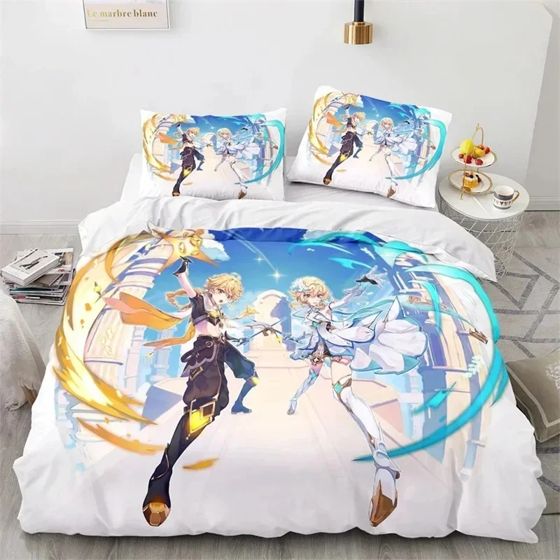 

Anime Genshin Impact 3D NEW Duvet Cover Pillowcase Bedding Set Adult Boy Girl Bedroom Decoration Children Single Double Large