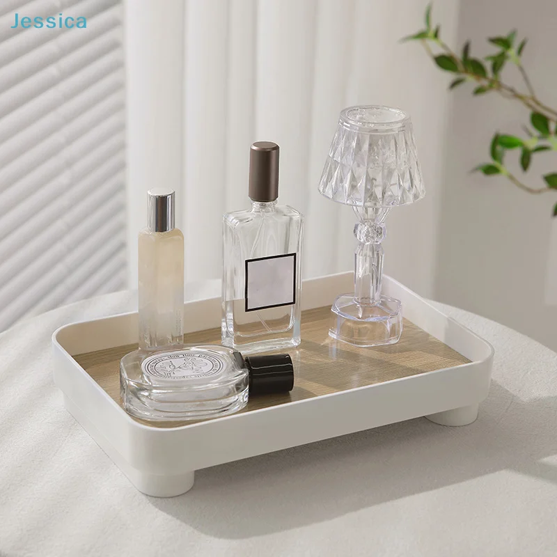 〔Jessica〕Minimalist White & Gold Decorative Tray - Multi-Use Storage Tray for Perfumes, Vases & Home Decor (Footed Design)