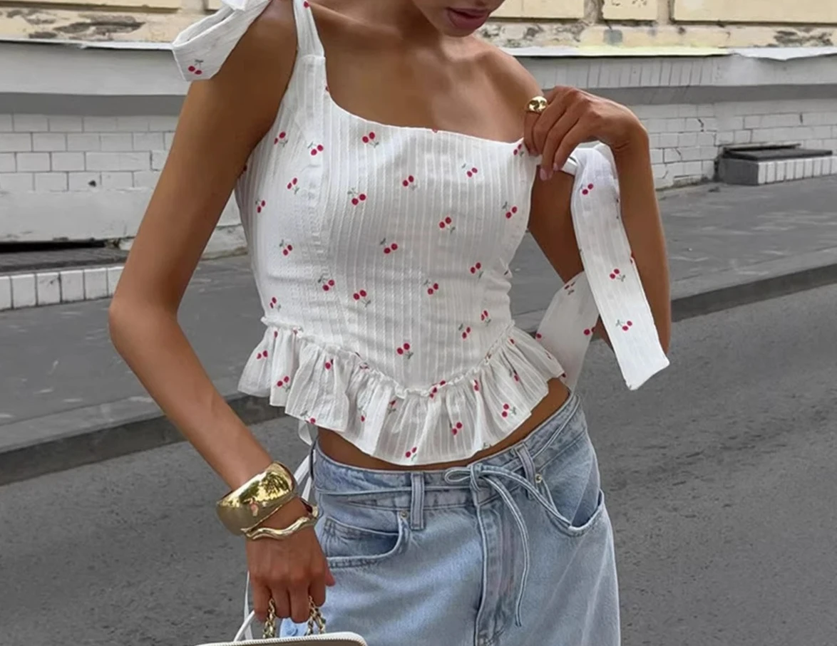 

Fashion Printed Sling Vest 2026 Spring and Summer New Sexy Waist Jacquard Top Women's Clothing