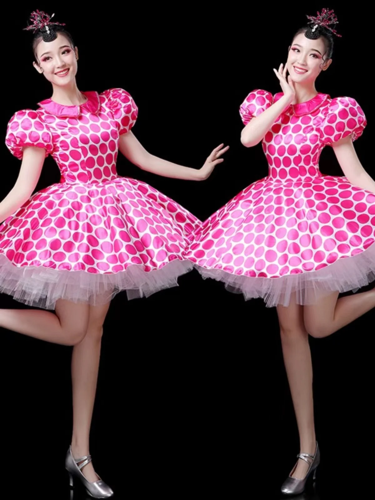 Female Dot Bubble Mini Dress Modern Dance Opening Dance Performance Costume Singer Dancer Team Party Prom Birthday Stage Wear