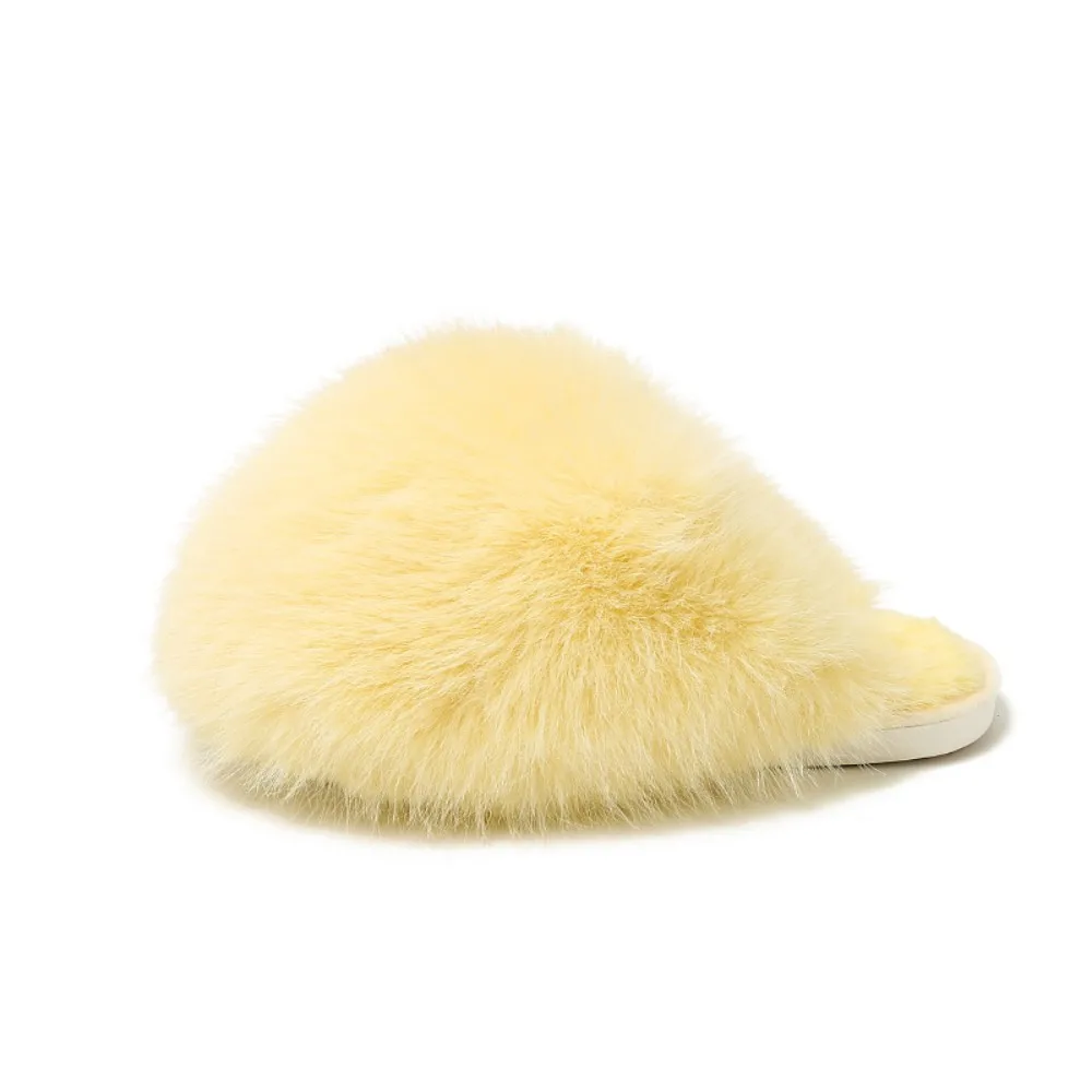 Winterfellige Damen-Hausschuhe, bequeme Flip-Flops, flache Pantoffeln, Indoor-Schlafzimmer-Plüschschuhe für Damen – Detail 27