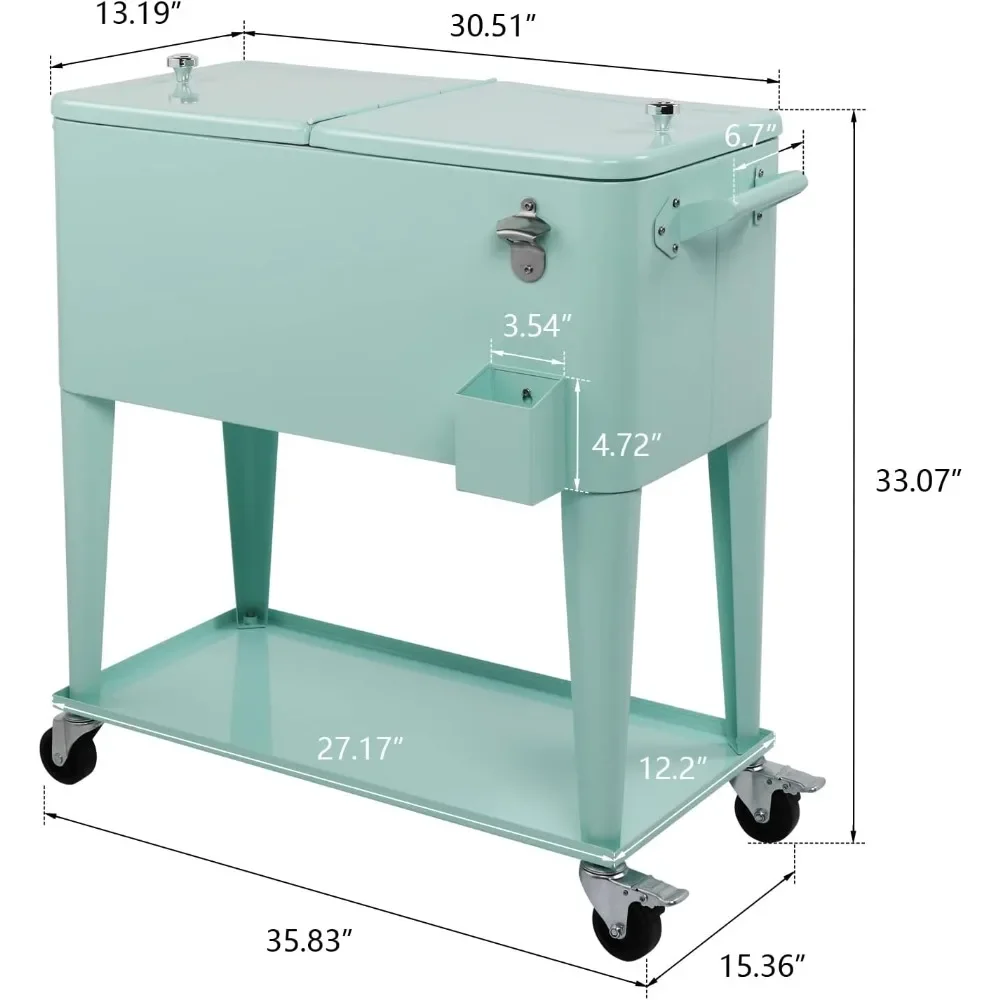 80 Quart Party Ice Cooler Table with Shelf, Bottle Opener, Portable Rolling Drink Coolers Cart, Ice Cooler Table