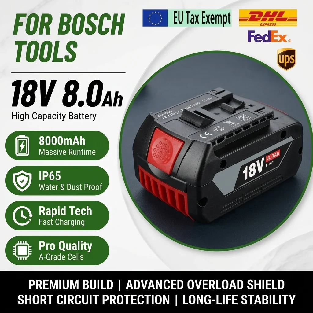 Batteria al litio ricaricabile originale da 18 V e 8,0 Ah, ad alta capacità, adatta come ricambio per batterie di utensili elettrici Bosch 18VGBA GSR GSB BAT618 BAT609 BAT620.