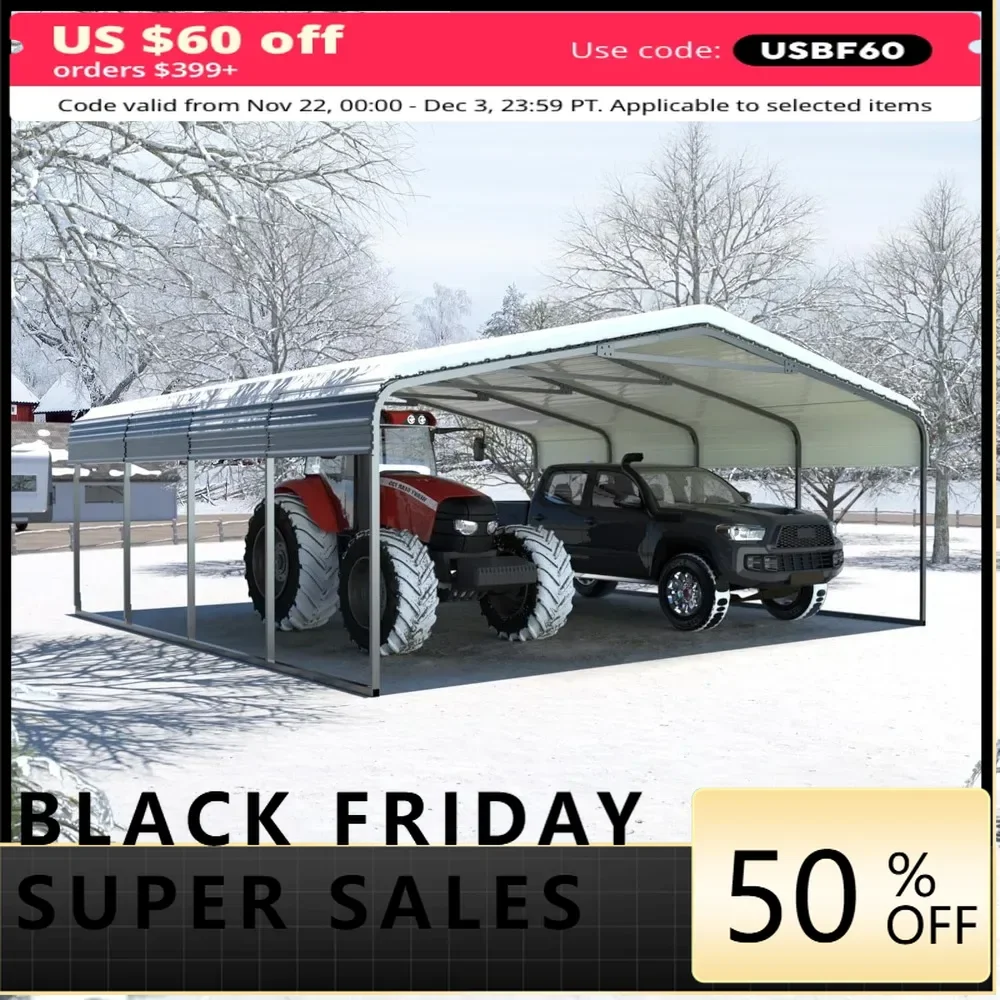 

Outdoor Carport, 20' x 20' Heavy Duty Canopy for Garage, Car Garage Shelter with Metal Roof and Frame for Car,Outdoor Activities