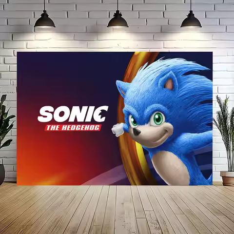 S-Sonic T-The-H-Hedgehog Happy Birthday Backdrop Background Vinyl Women Birthday Party Cake Table Decorations Photoshoot Banner
