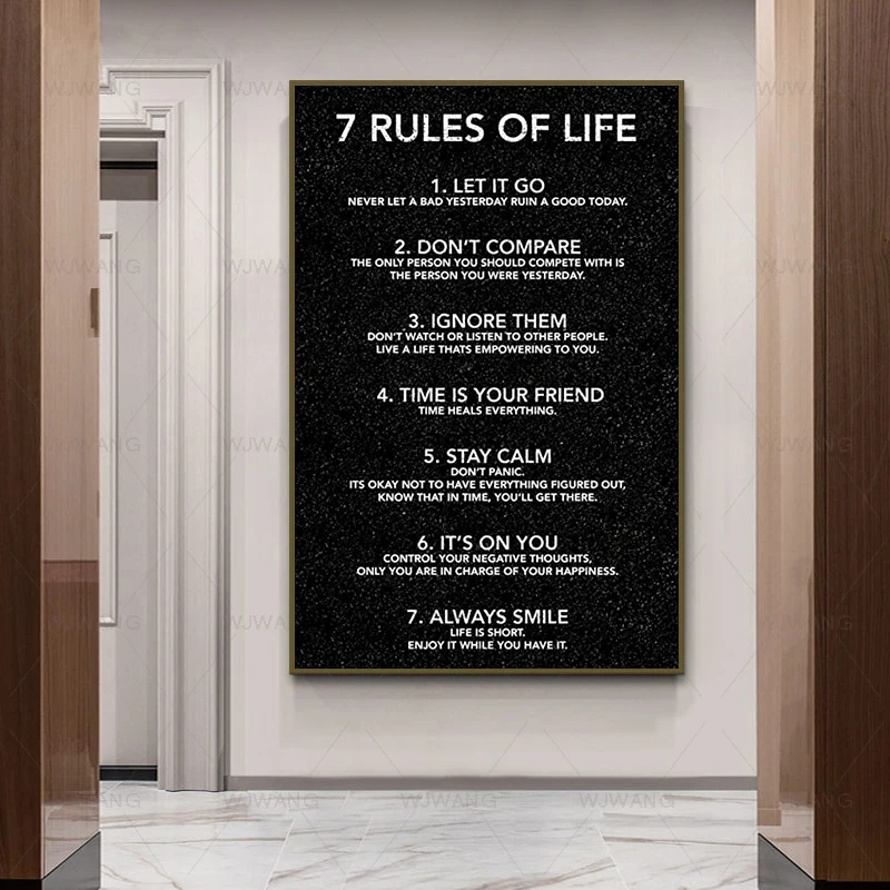 Rules of Life Inspirational Quotes Wall Art Canvas Painting Motivational Posters Art Print for Guys Room Office Home Decor Gift