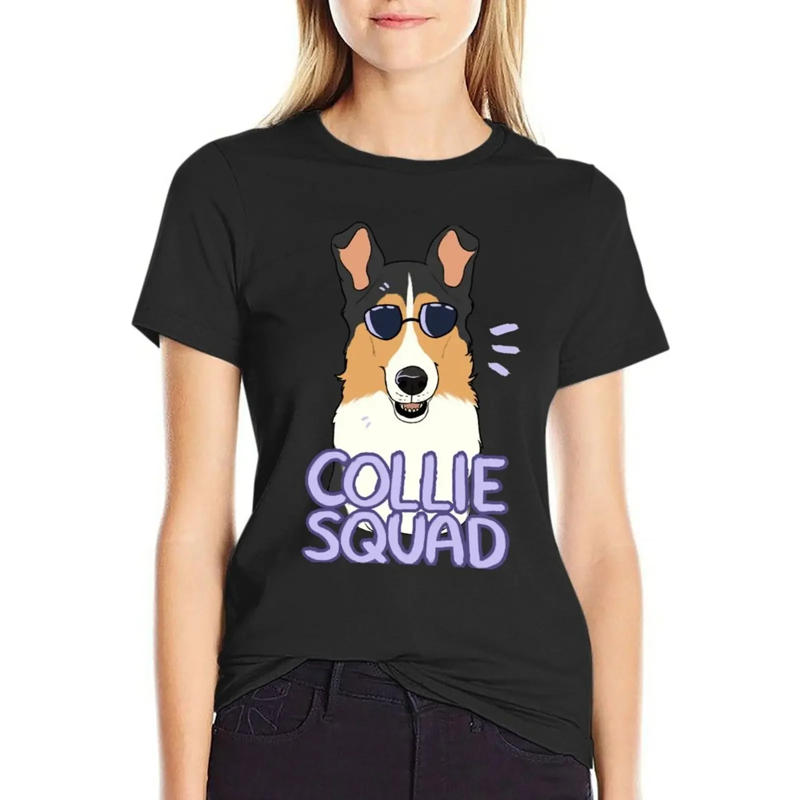 

COLLIE SQUAD (smooth + black) T-Shirt plus size tops blanks summer clothes tops Women