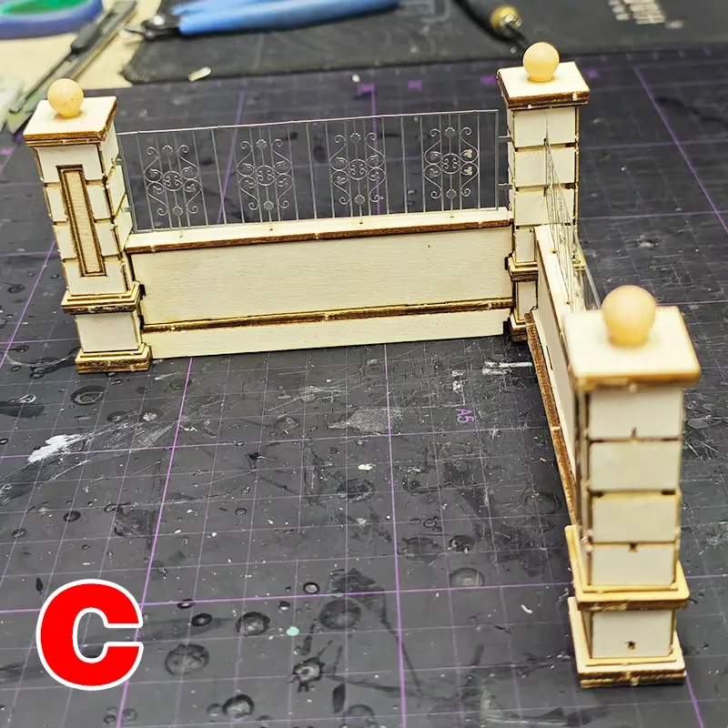 Architekturmodell-Bausatz Sandtisch Eisentor Haustür Mauer Brüstung Zaun Gebäude Diorama Maßstabsmodell-Set 1/35 – Detail 1