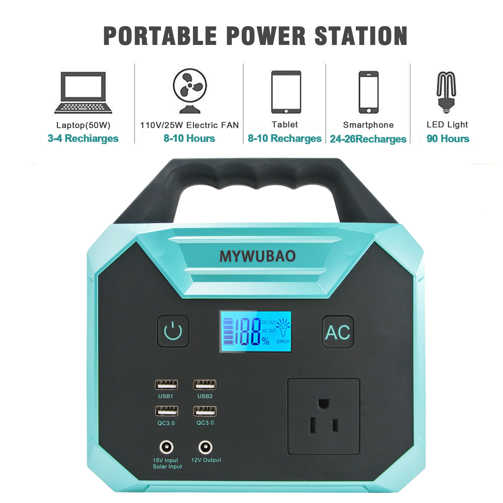 Portable Power Station Solar Generator 250WH Outdoor Emergency Supply Battery Climbing Mountian Car Refrigerator Drone Laptops