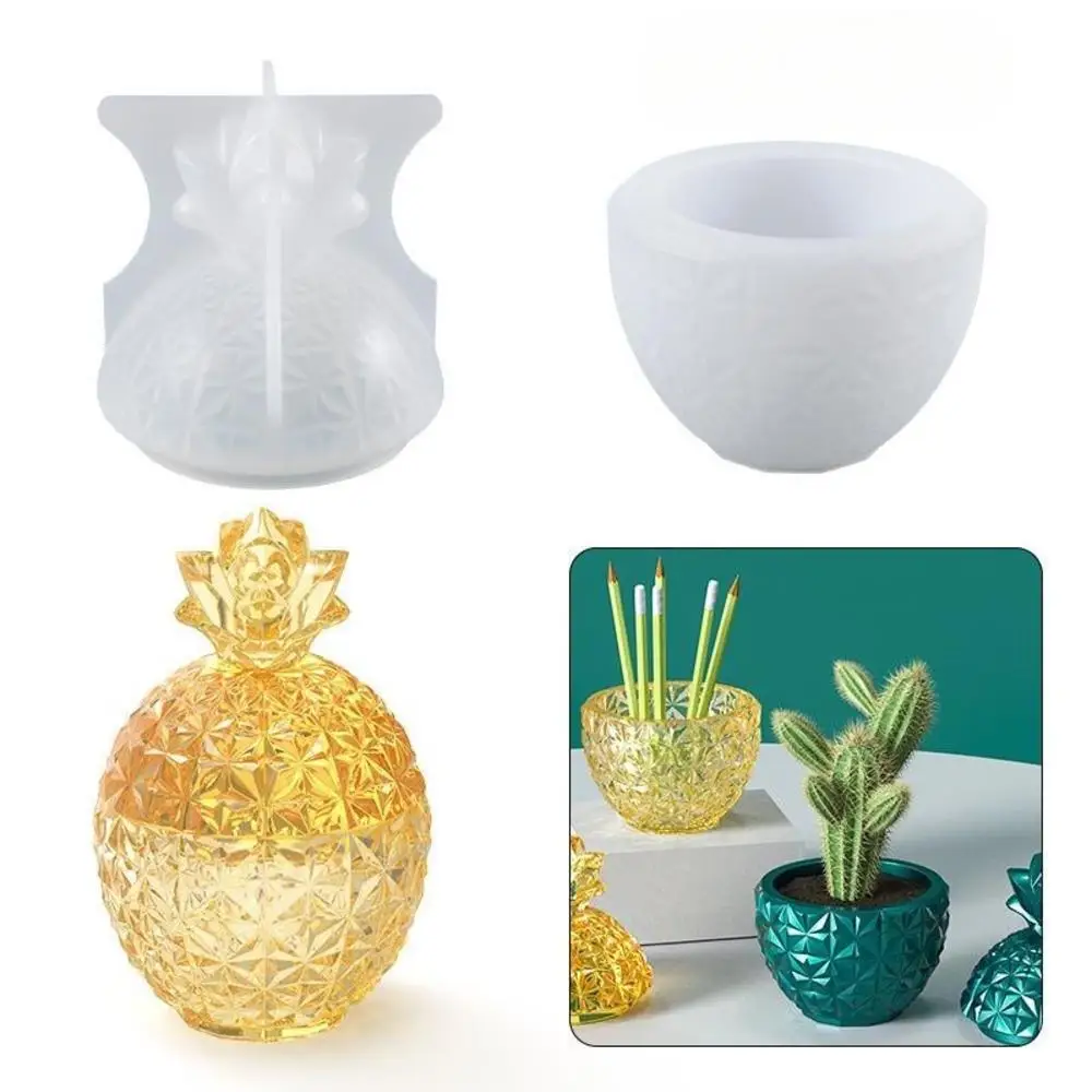 3D Pineapple Shape Jar Silicone Mold DIY Handmade Plaster Resin Candle Pot Jewelry Storage Box Casting Molds Home Decor Ornament