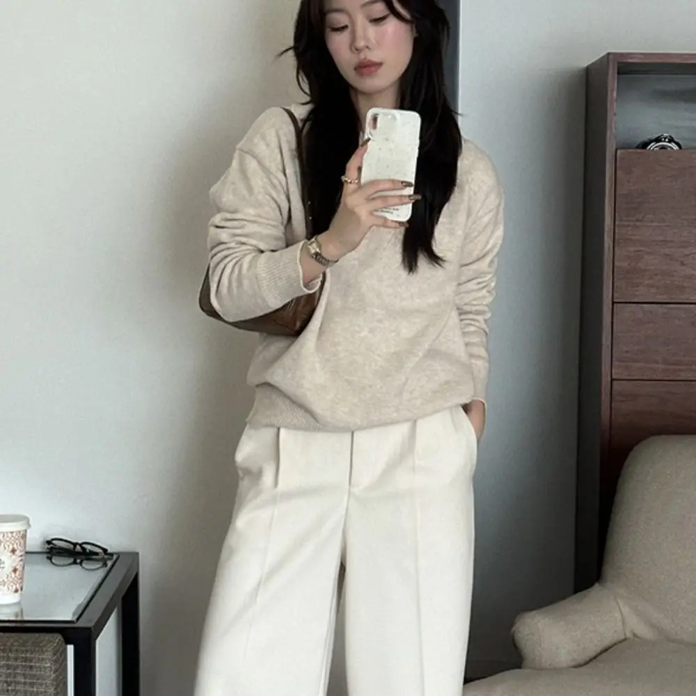 

Стильные однотонные кардиганы с откидным воротником, простой свитер, пальто, свободный пуловер, трикотаж с длинными рукавами, женский