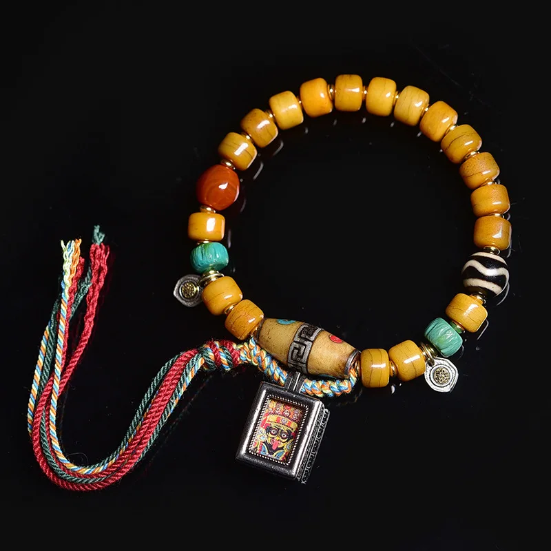 

Natural Camel Bone Bracelet Single Circle Buddha Beads Lucky Hand String for Men and Women Tibetan Style Rosary Jewelry Ethnic