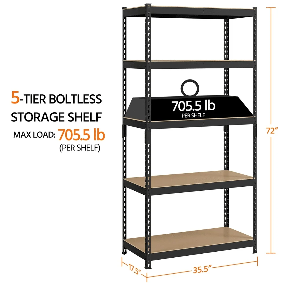 5-Shelf Adjustable Steel Storage Shelf Unit Boltless Design Heavy Duty Holds 705 lb Per Shelf Ideal Indoor Organization