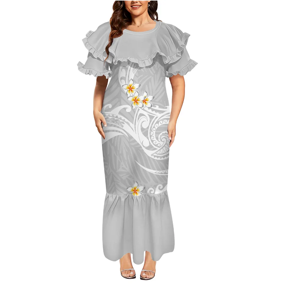 Polynesian Island Women'S Short-Sleeved Dress In Samoan And Tongan Ethnic Style Loose And Casual White Sunday Dress