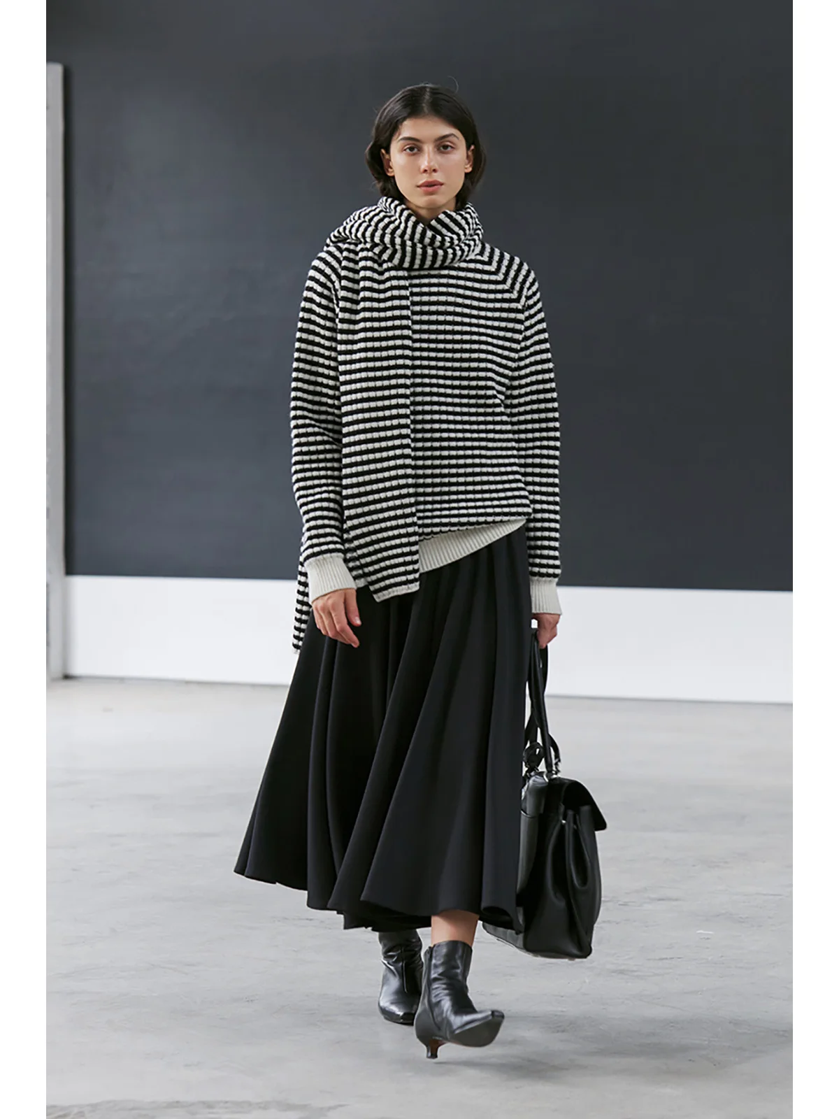 

Maou Create 03 Color Blo Striped Woolen Knitted Sweater Set Bla White Texture Commute Sle Long Sve round Ne Top