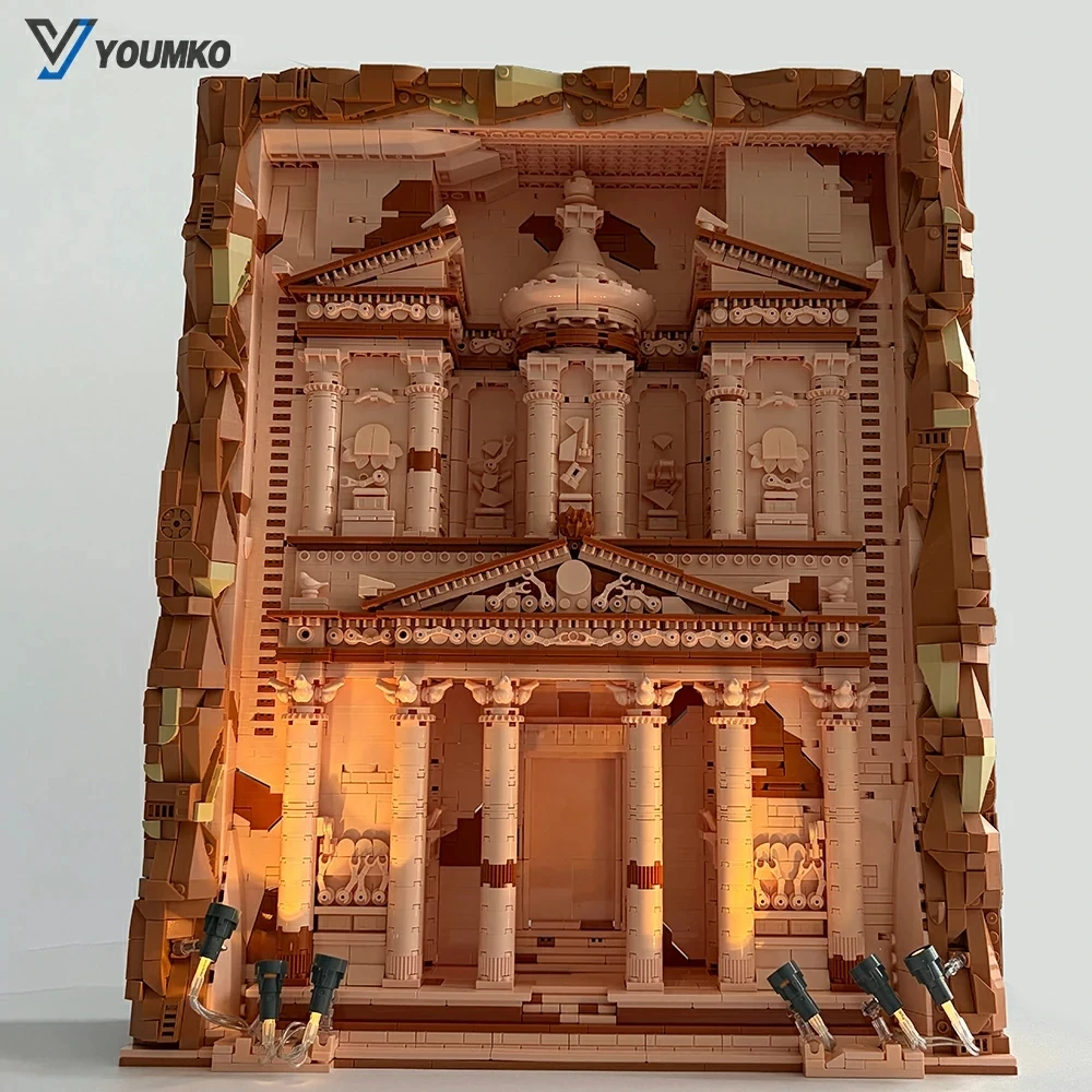 3989PCS MOC Indiana Jones, Bloques de Construcción del Tesoro de Petra Antigua, Modelo de Arquitectura del Templo del Monumento Histórico de Jordania, Kit de Ladrillos, Marco de Fotos Montable en Pared, Obra de Arte, Juguete de Ensamblaje DIY para Coleccionistas Adultos, Decoración del Hogar, Regalo