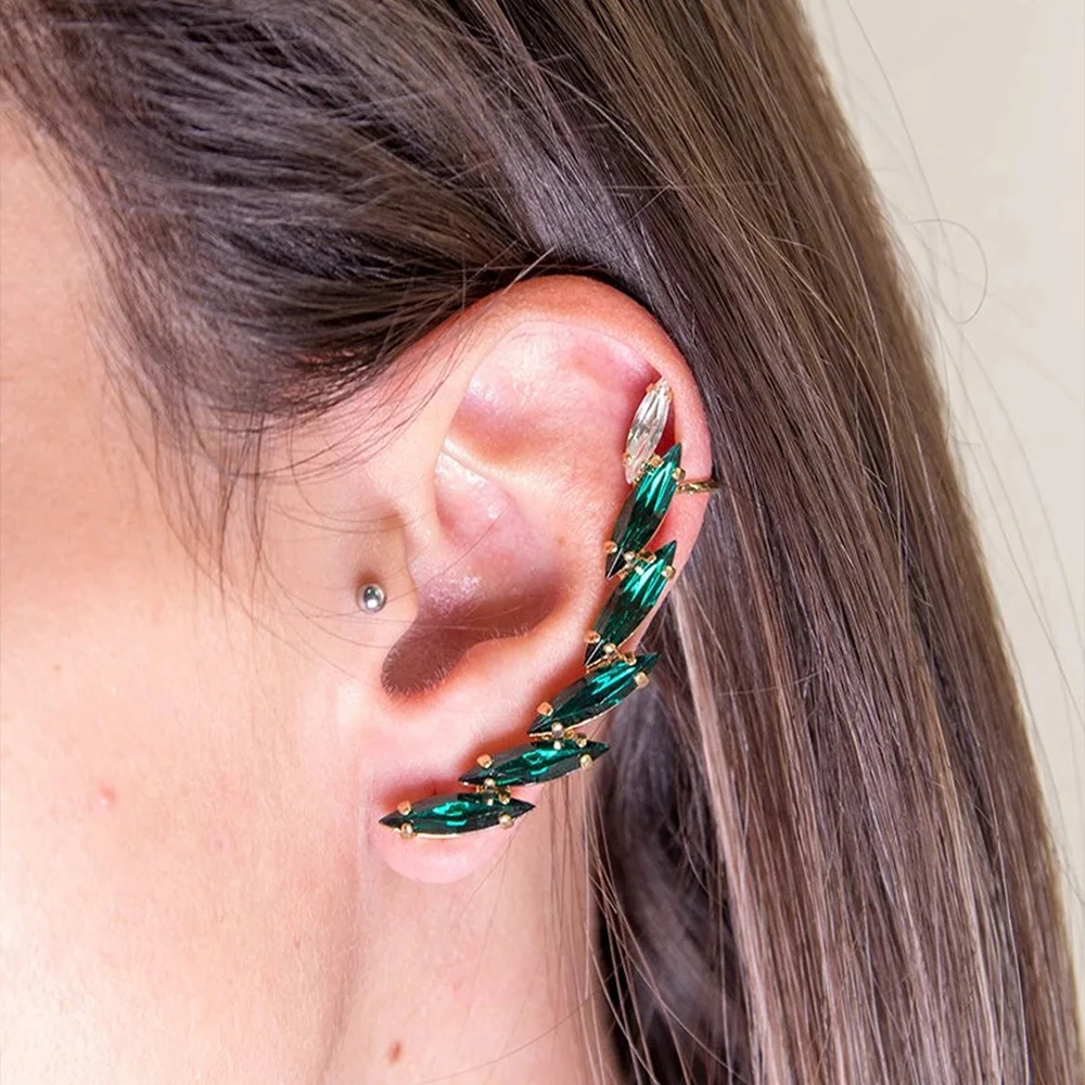XSBODY Simple Rhinestone Ear Cuffs for Women Boho Wedding Accessories Fashion Dubai Jewelry Bridal Ear Clips Earrings Aesthetic
