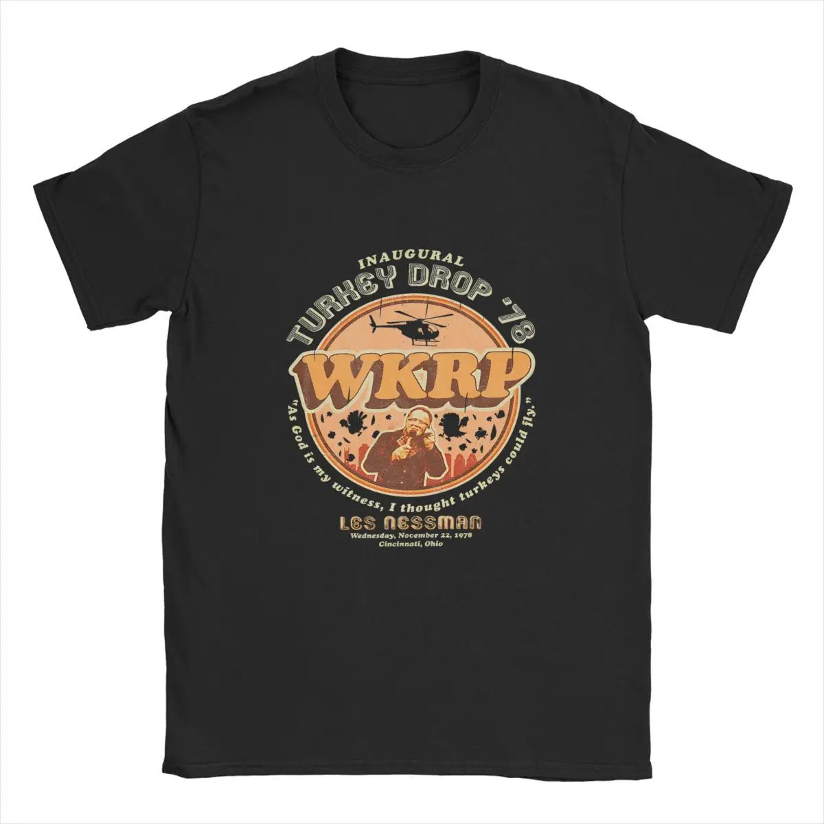 Men's T-Shirt WKRP 78 Awesome Cotton Tees Short Sleeve Thanksgiving Drop 1978 T Shirts Crewneck Tops New Arrival