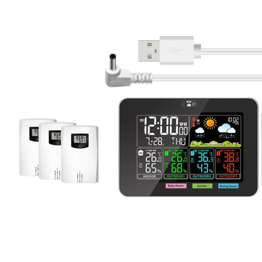 Multi functional For weather station with three sensors for indoor outdoor temperature humidity and pressure monitoring