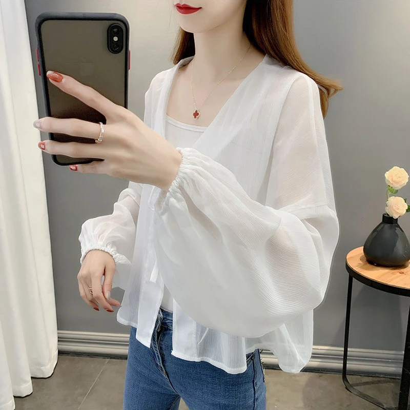 

Солнцезащитные рубашки женские свободные универсальные модные Camisas De Mujer популярные горячие продажи чистые летние тонкие дышащие укороченные простые шикарные