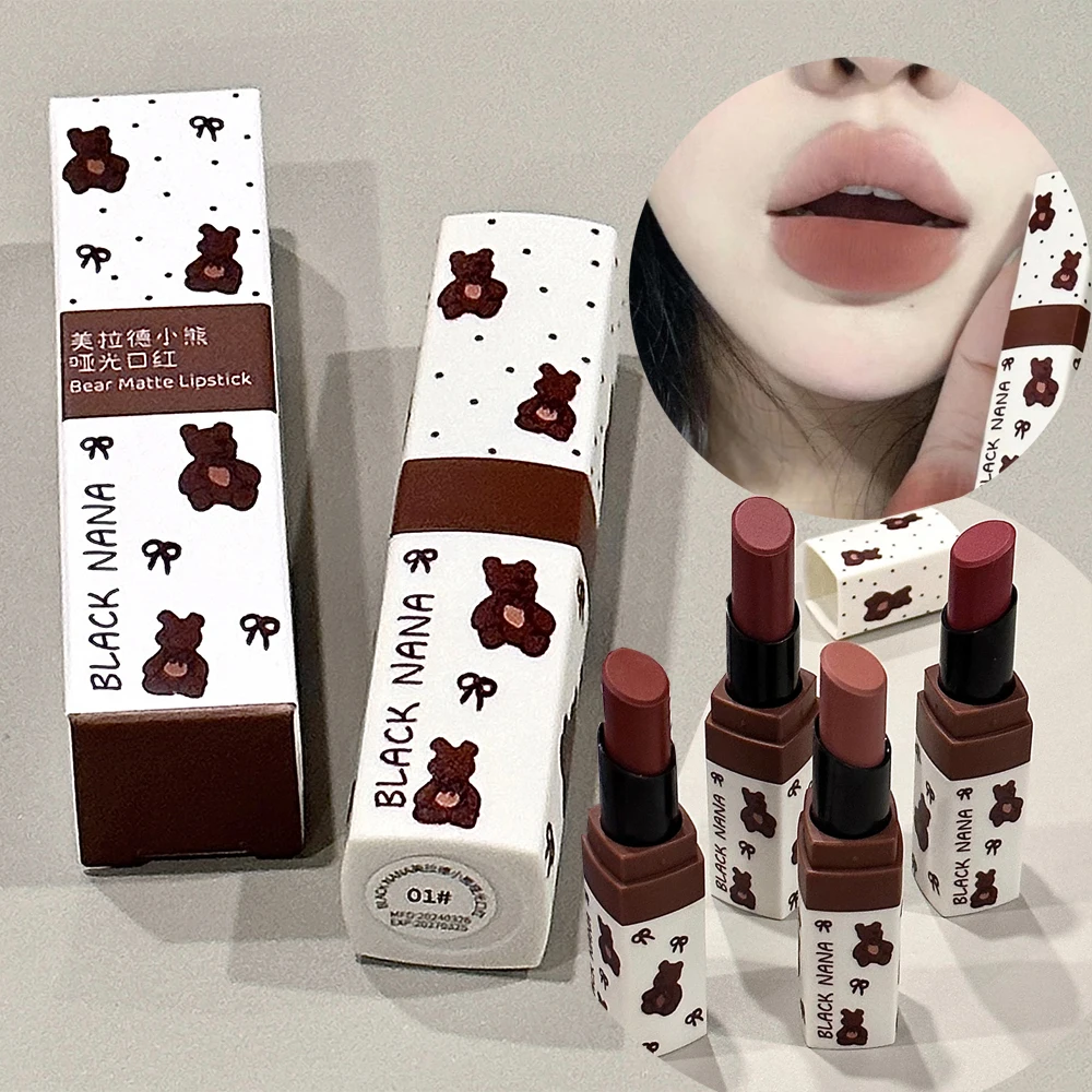 1Pc Nude Brown Matte Lipstick 4 Colors Long Lasting Soft Mist Velvet Lip Mud Waterproof Low Saturation Sexy Pink Brown Lip Gloss