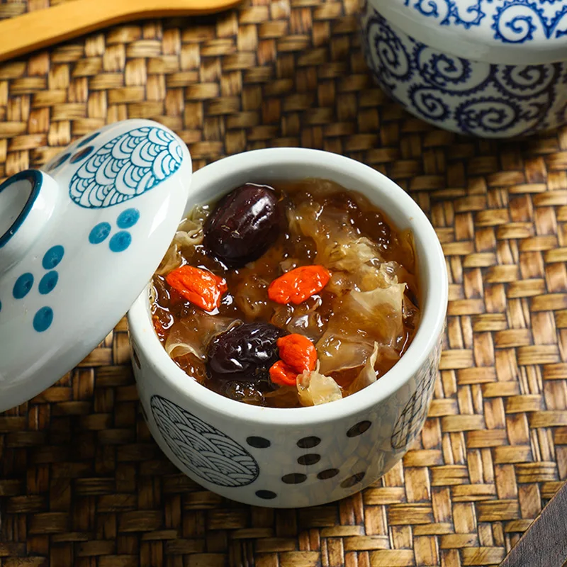 Japanese Hand-painted Mountains Rivers Auspicious Cloud Patterns Underglaze Colored Ceramic Stew Cups Steamed Egg Covered Bowls