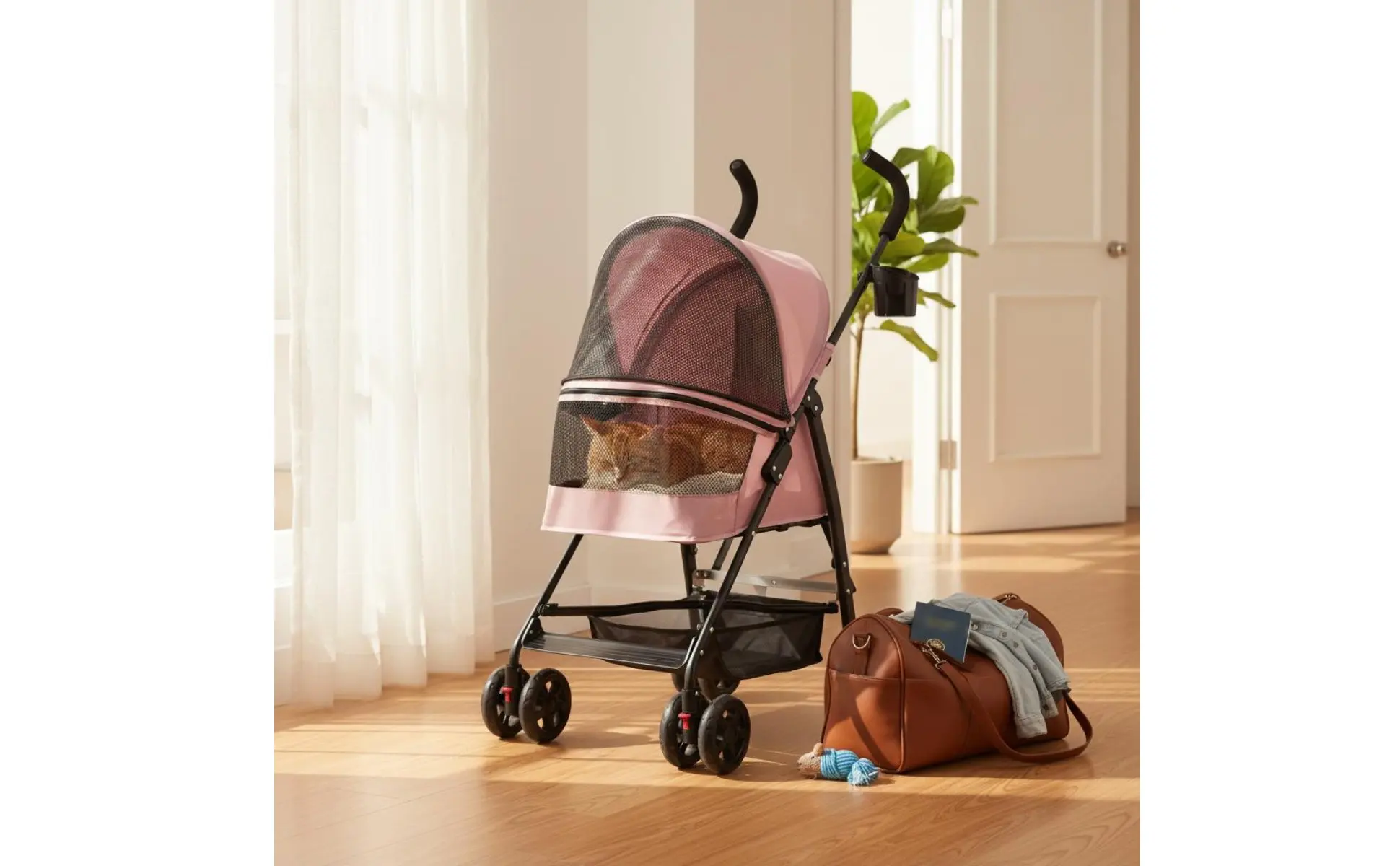 Foldable Pet Stroller Ventilated Lightweight Pet Stroller Large Viewing Window Brake System for Small Pets, Outdoor Walks, Park
