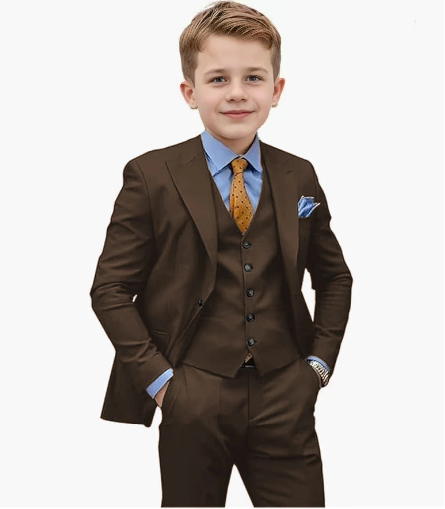 

Brown Boys' Suit Sets Wedding Dresses Boys Clothing Kids Elegant Child Costume Tuxedo Formal Blazer 3 Piece 2-16 Years Old