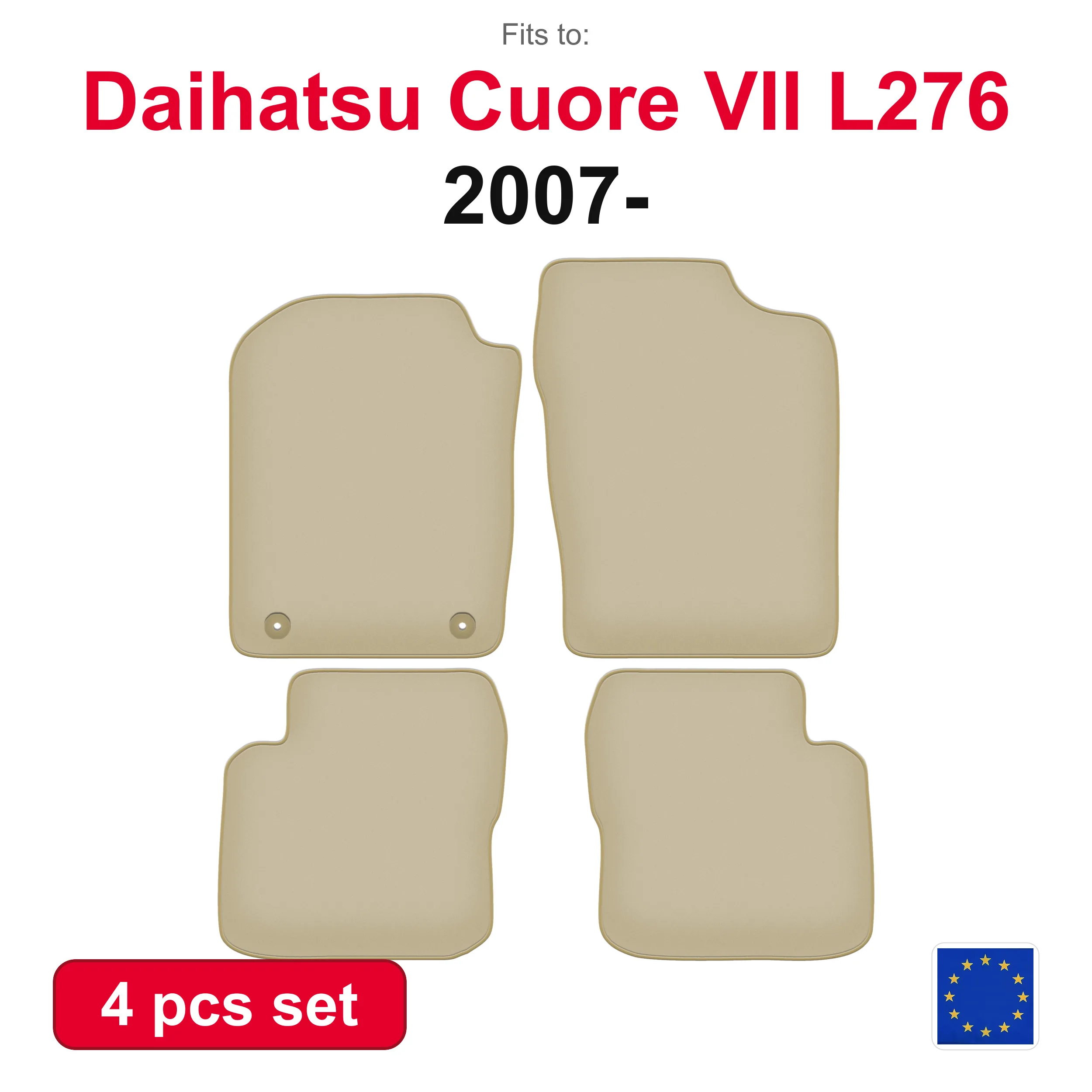 PREMIUM velours automatten voor Daihatsu Cuore VII L276 hatchback (2007-) -beige passende (4 stuks) automattenset voor in de auto