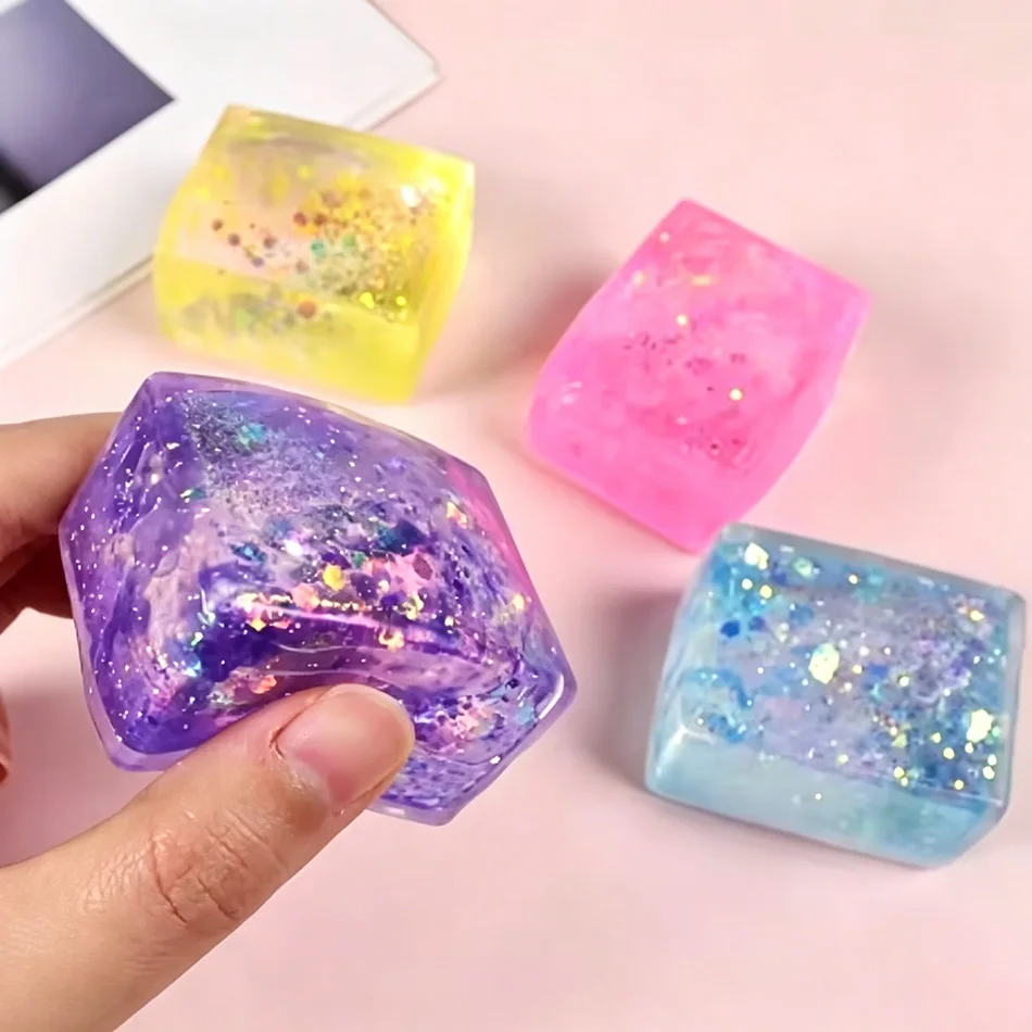 Random Color, 1 Packs,Transparent Ice Cube Sensory Fidget Toy - Soft Squeeze & Stretch Stress Relief Toy for Adults & Kids Gift