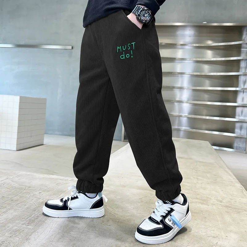 Boys Winter Pants Kids Thicken Plus Velvet Pants Children Sport Warm Fleece Long Trousers Elastic Waist Sweatpants 6 8 10 12 14Y