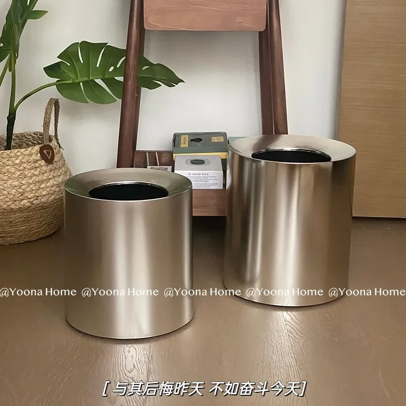 Electroplated Silver Trash Can Industrial Light Luxury Waste Bin for Living Room Bedroom Office Home Storage