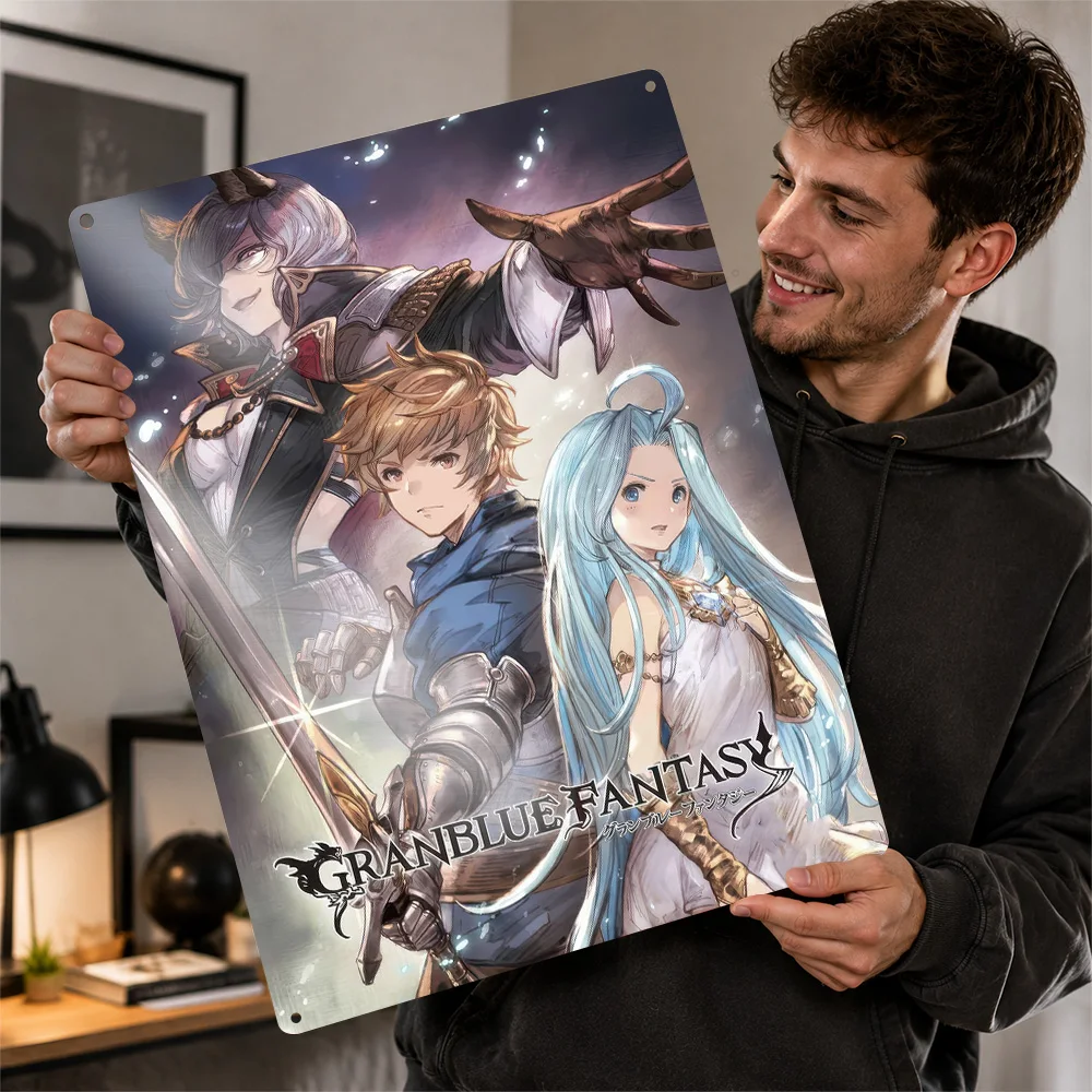Granblue Fantasy Gran Lyria And Narmaya Printed Poster Customized Metal Sign Celestial Glow Style Wall Art Appeals To Dreamers