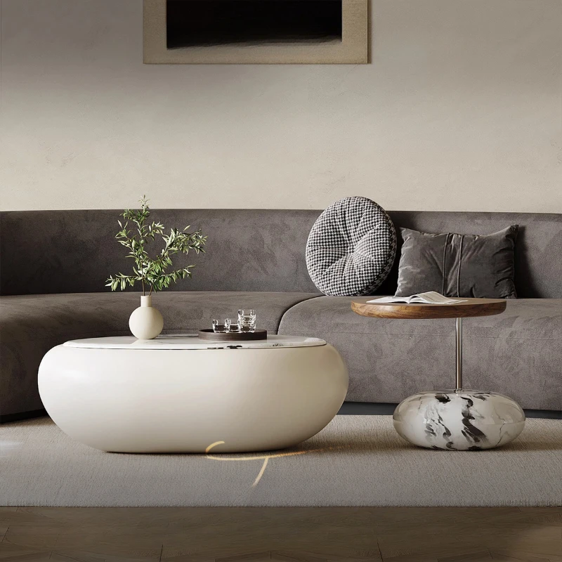 Glamour Modern Tray Coffee Table Luxury Living Room Italian Beige Oval Side Tables Round Stacking Mesa Auxiliar Salon Furniture
