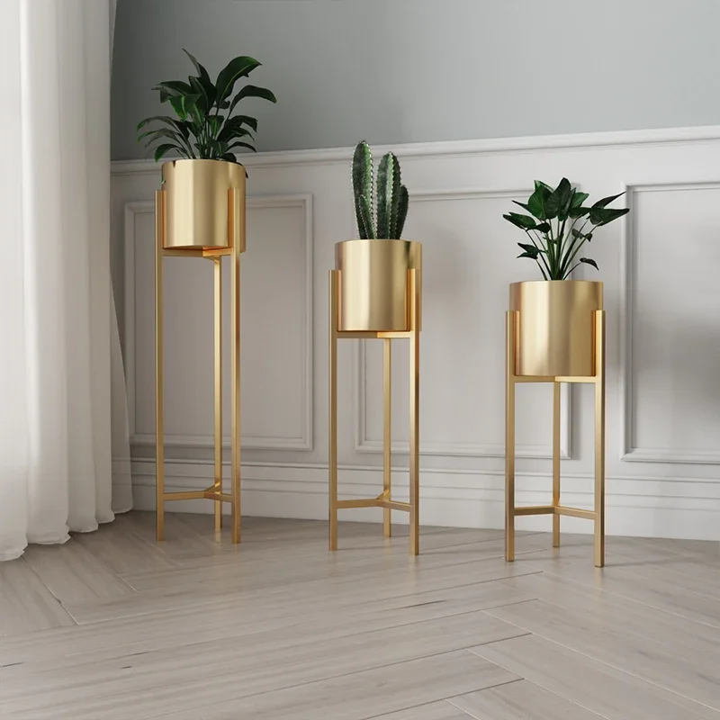 Support de fleur doré nordique, pot en fer de luxe simple et léger T1, décor sur pied pour le salon, porte-plante élégant