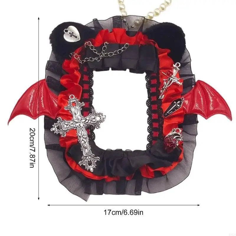 H37B Fledermausflügel -Photokardkoffer mit Perlenkette Teufel Fledermaus -Fotokartenanzeigehalter