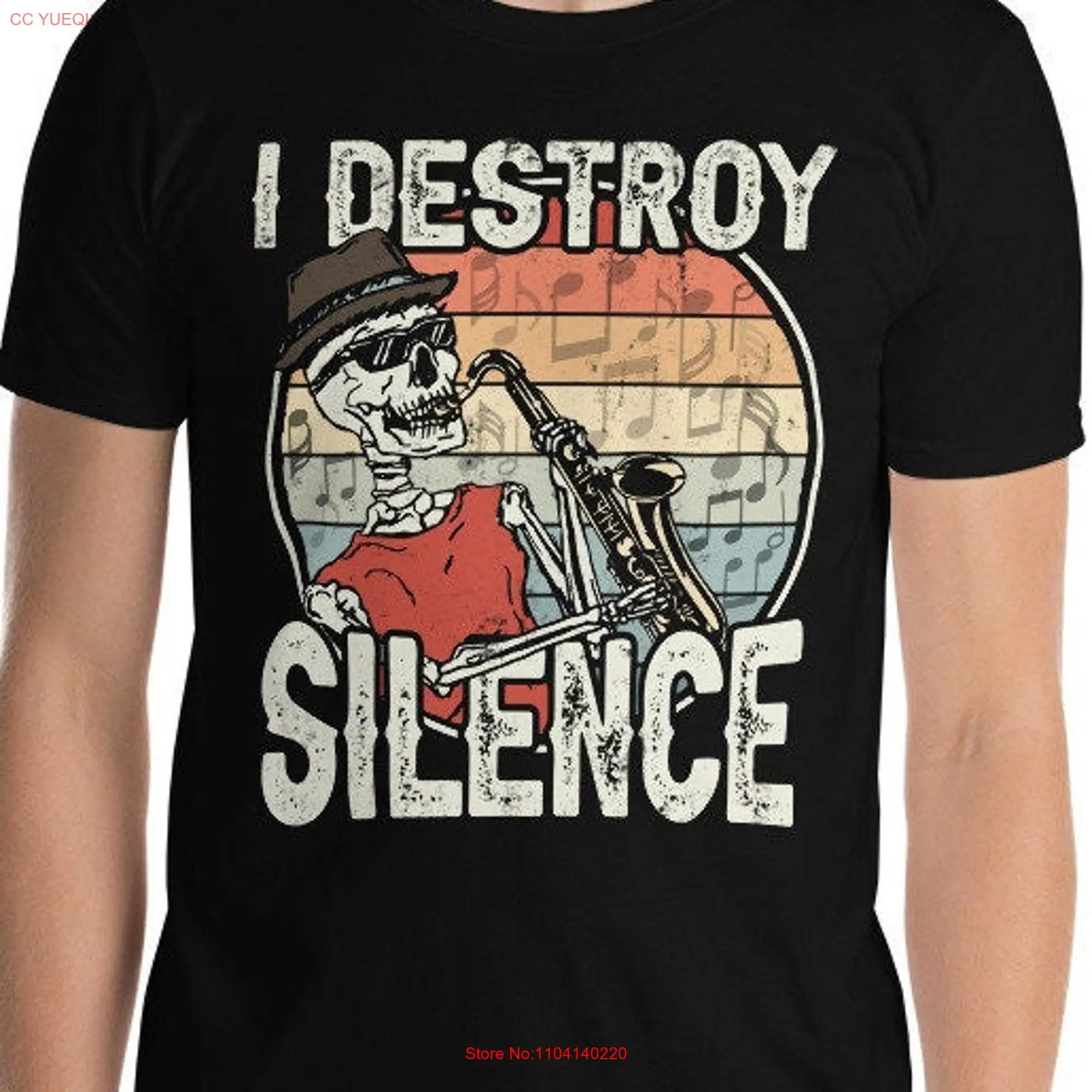 Funny Saxophone shirt I Destroy Silence Cool For Musicians T Skeleton Sax Player Brass band Music Jazz