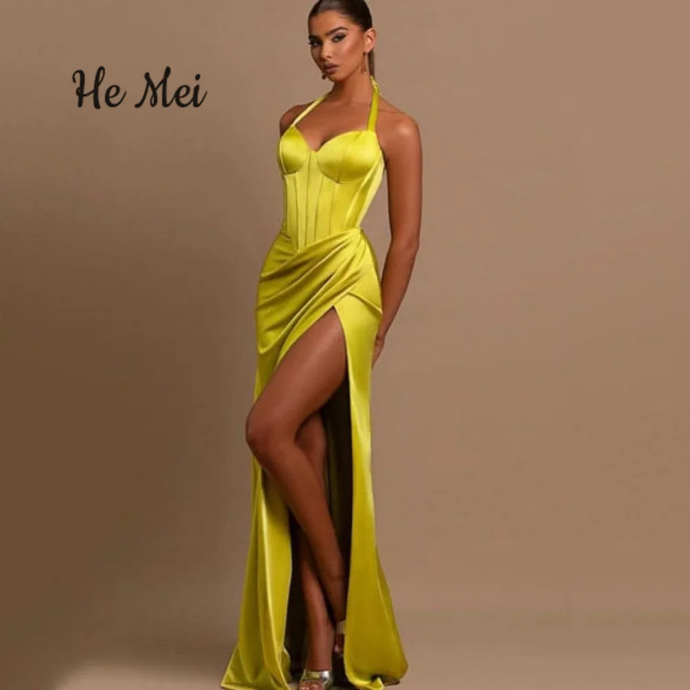 Sexy Halter Prom Dresses Sweetheart High Split Beach Party Gowns Simple Backless New Evening Dress Vestidos De Fiesta