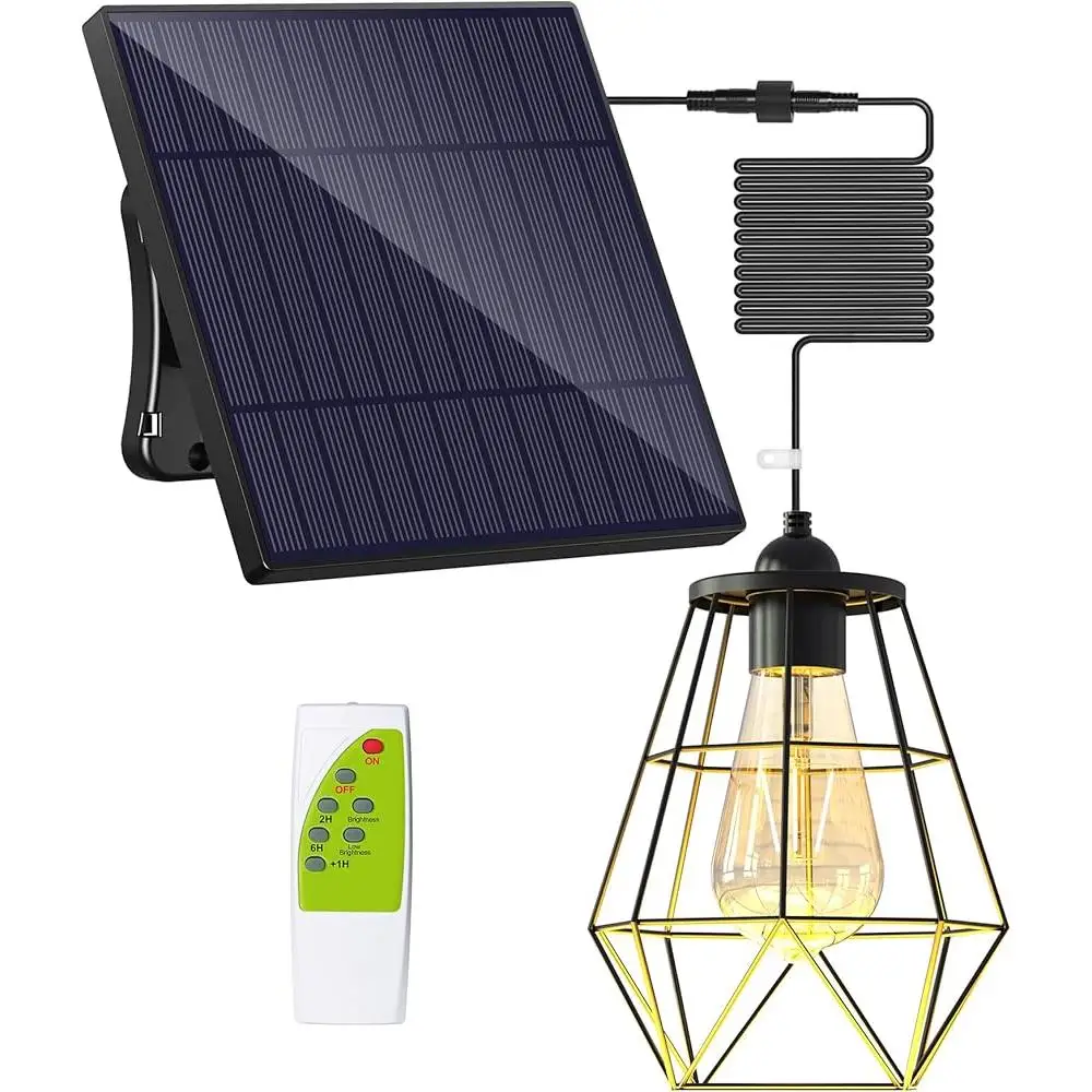 Solar Pendant Lights Remote Control Solar Powered Shed Light 4000mAh Rechargeable Battery Long Lasting Brightness Adjustable
