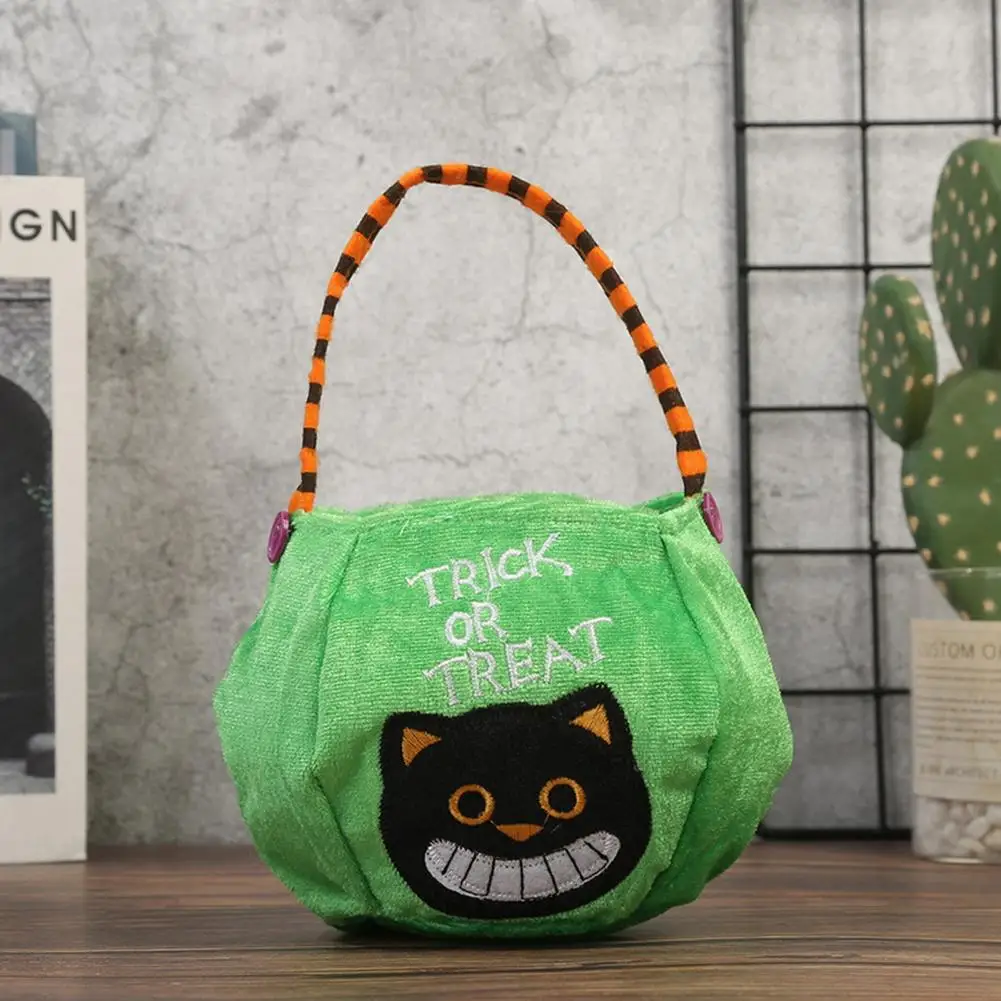 Halloween Tote Bag Embroidered Pumpkin Witch Tote Bag for Halloween Candy Trick or Treat Foldable Portable Handbag Basket