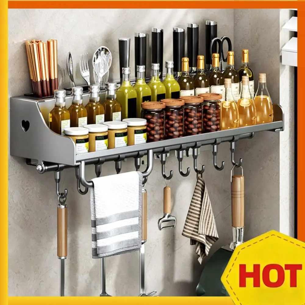 

60CM Hanging Storage Rack with 12 Hooks Kitchen Spice Rack Punch-Free Spice Organizer for Chopsticks Spoons Shovels Organize