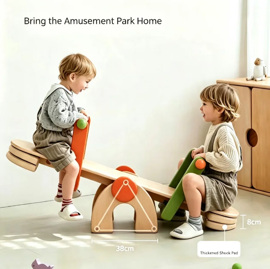Kids Indoor Beech Wood Seesaw Multi-functional Convertible Bench Toy Indoor Children's Seesaw for Home & Preschool Use