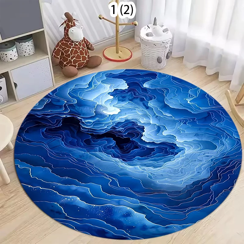 

Ковер в стиле иллюстрации с волнообразным круговым узором, художественный синий ковер с принтом для гостиной, спальни, кухни, прихожей, противоскользящий коврик