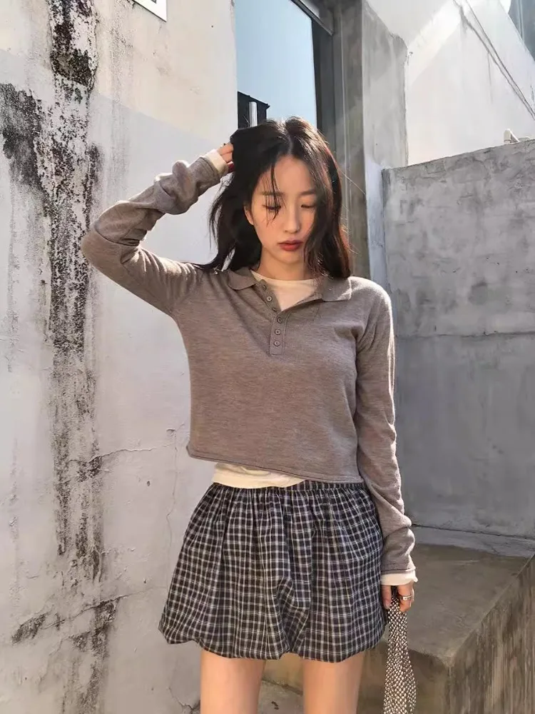 Korobov Vintage Age-reducing Skirts Plaid Puffy Skirt Female Faldas Para Mujeres Summer New Mini Skirt Korean Fashion Clothing